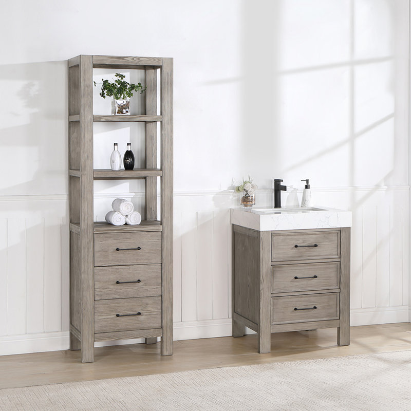 Lark Manor Arrin 24'' Single Bathroom Vanity with Engineered Marble Top